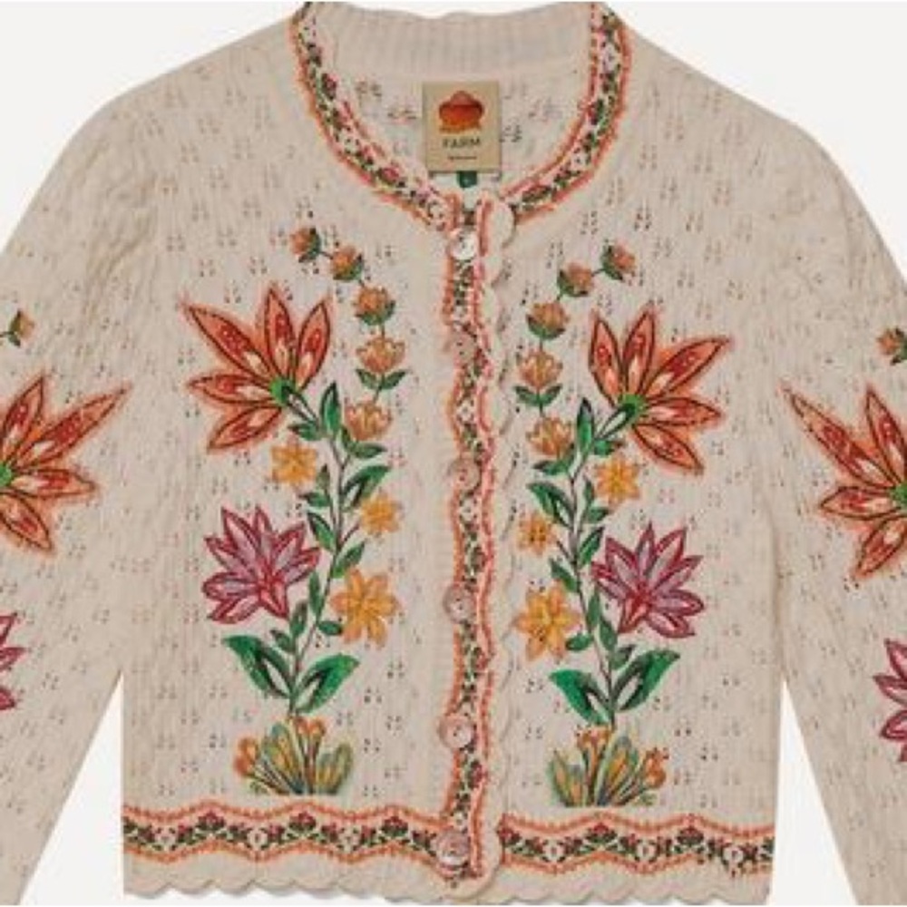 Farm Rio Off-White Garden Delight Knit Cardigan NWT - Picture 10 of 14